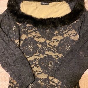 Lace top with faux fur